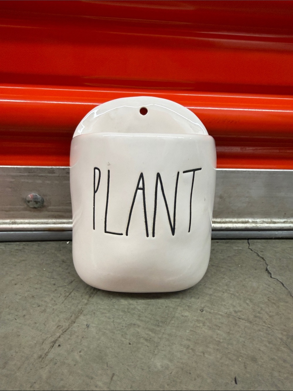 Rae Dunn White Ceramic Wall Pocket with BLACK 'PLANT' Lettering